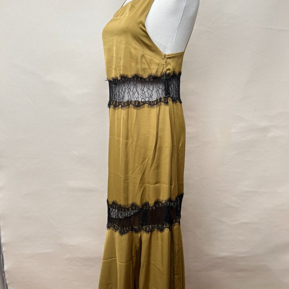 Zara Olive Green Lace-Trimmed Slip Dress Size XS